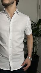 Camisa Slim Fit De Mangas Curtas Em Oxford Responsável