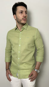 Camisa Masculina Slim em Algodão com Linho