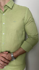 Camisa Masculina Slim em Algodão com Linho