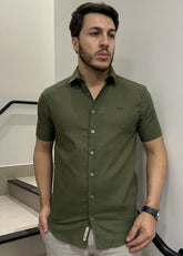Camisa Masculina Manga Curta Em Linho