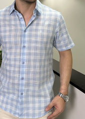 Camisa Mangas Curtas Xadrez Azul Claro