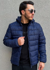 Jaqueta Puffer Em Nylon Com Zíper E Capuz Removível