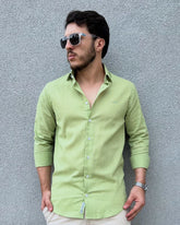 Camisa Masculina Slim em Algodão com Linho
