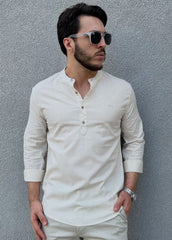 Camisa Bata Masculina Slim com Linho
