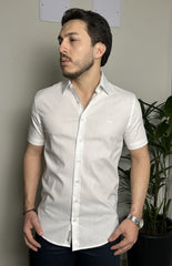 Camisa De Mangas Curtas Com Linho