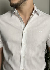 Camisa De Mangas Curtas Com Linho