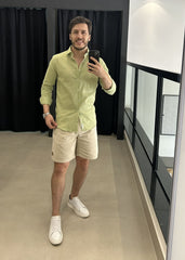 Camisa Masculina Slim em Algodão com Linho