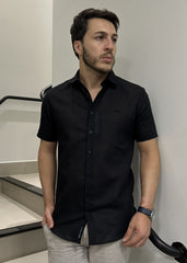 Camisa Masculina Manga Curta Em Linho