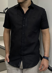 Camisa Masculina Manga Curta Em Linho