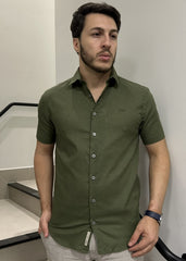 Camisa Masculina Manga Curta Em Linho