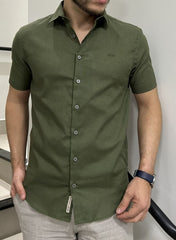 Camisa Masculina Manga Curta Em Linho