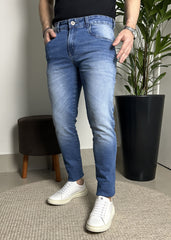Calça Jeans Masculina Skinny Azul Médio Estonada