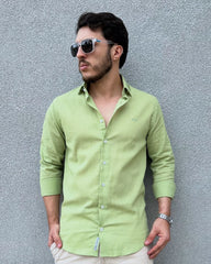 Camisa Masculina Slim em Algodão com Linho