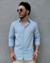 Camisa Masculina Slim em Algodão com Linho