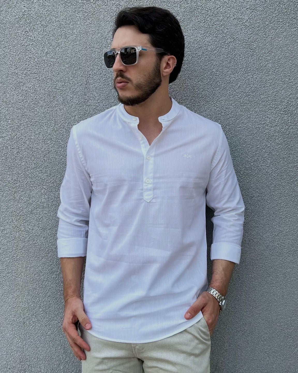 Camisa Bata Masculina Slim com Linho