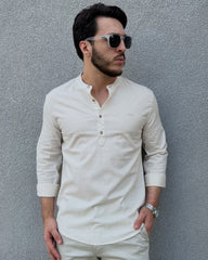 Camisa Bata Masculina Slim com Linho